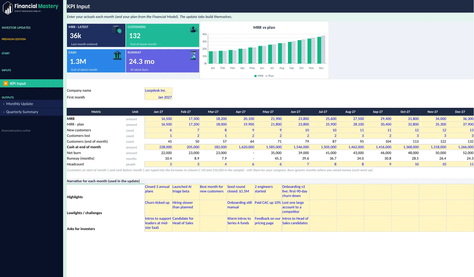 Investor Update Builder: KPI Input