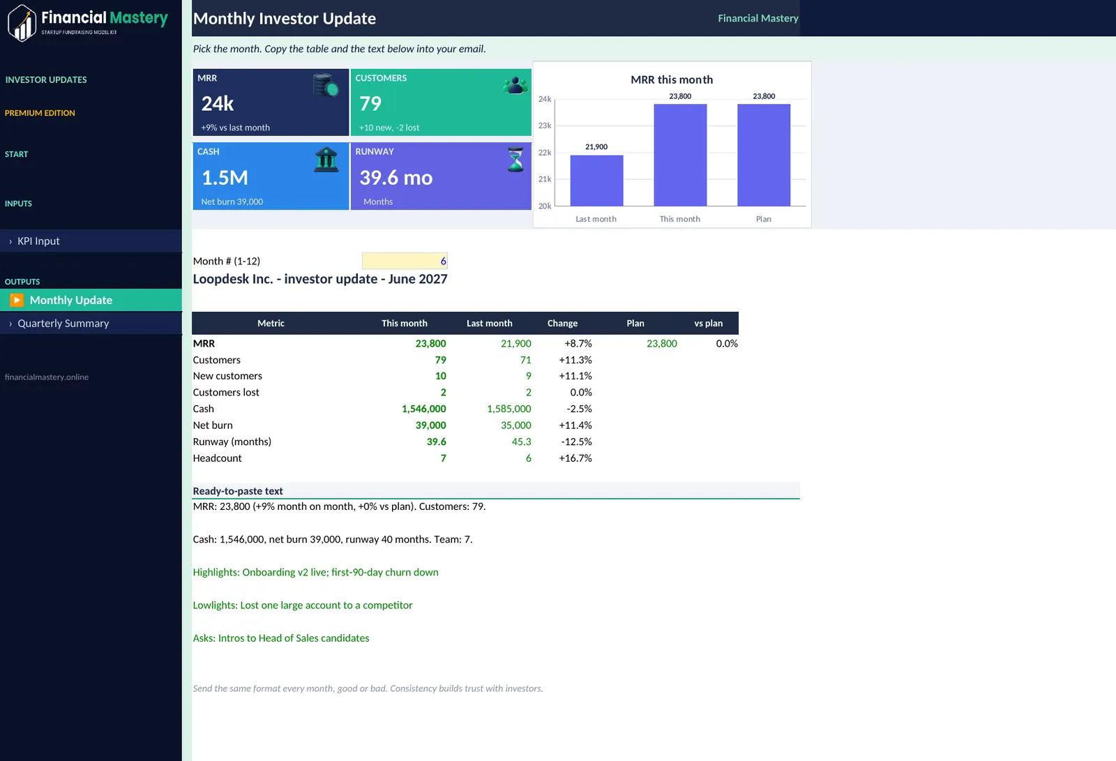 Investor Update Builder: Monthly Update