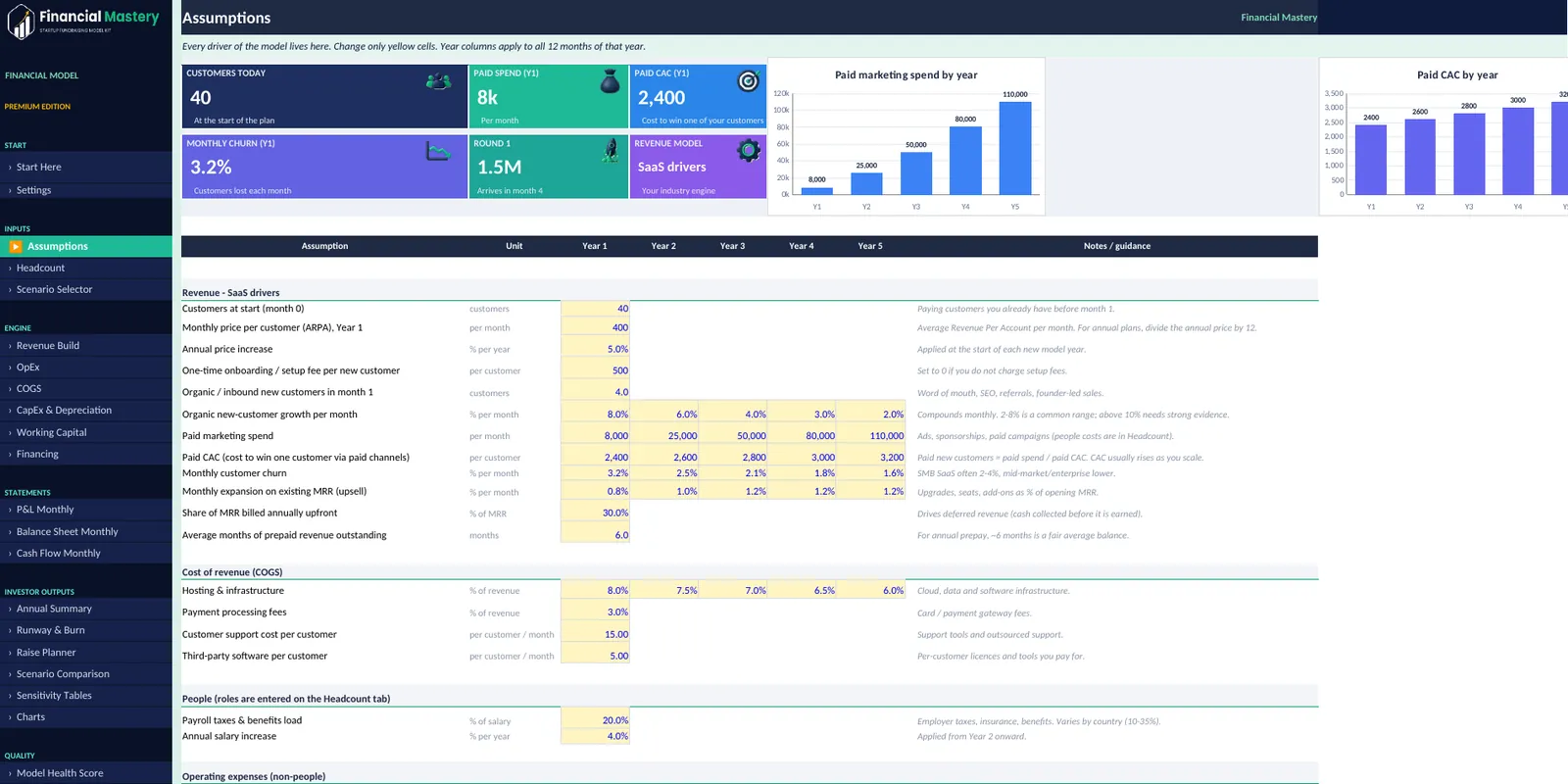 3-Statement Financial Model: Assumptions
