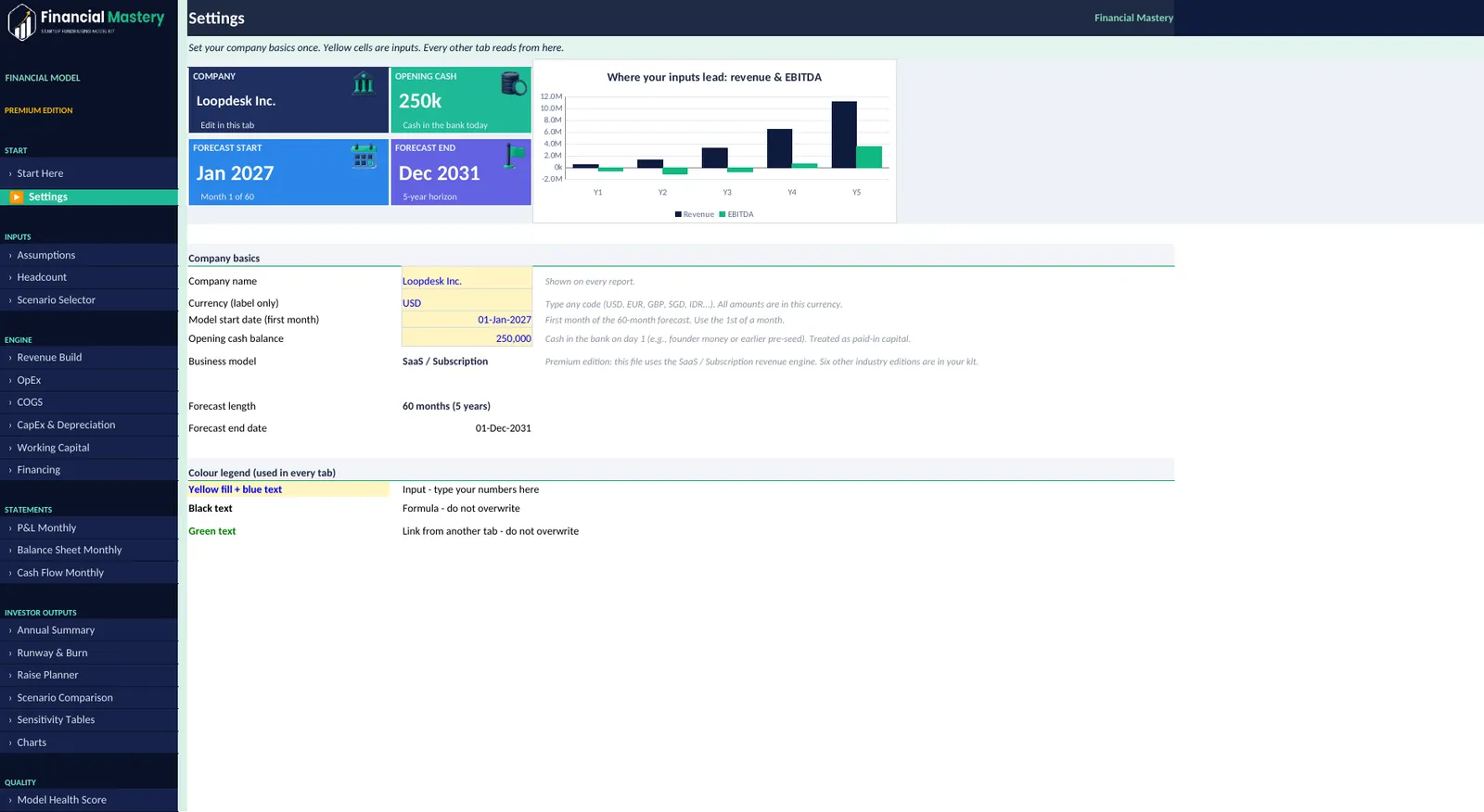 3-Statement Financial Model: Settings