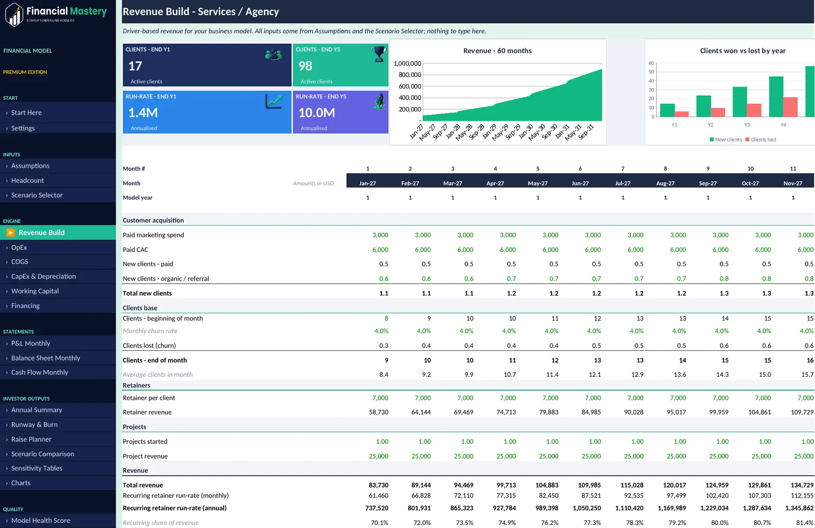 Services / Agency edition Revenue Build tab